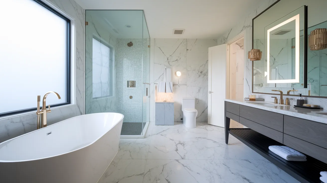 Luxury bathroom remodeling project in Livonia, Metro Detroit MI by Stone Works